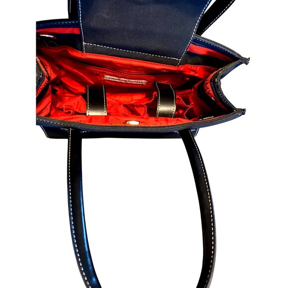 Tommy Hilfiger Womens Black Canvas Bag With Red Interior & Leather Handles - Picture 2 of 5